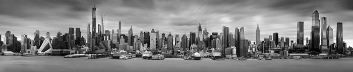 New York City Black and White Skyline Large Format Panorama