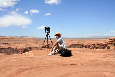 Shooting Horseshoe Bend. The camera was so close to the edge that I set up the shot and let it run on it's own. The shot took 15 minutes