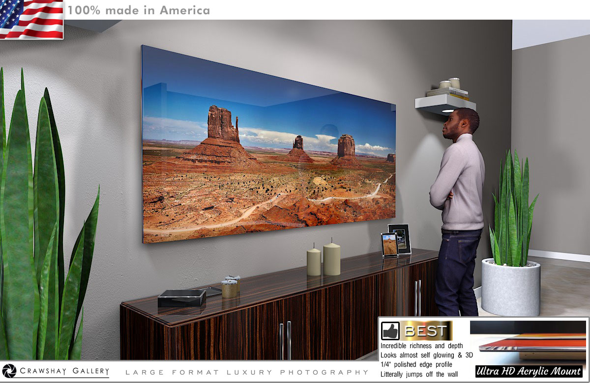 Face Mounted Acrylic Print of The Mitten Buttes in Monument Valley Utah