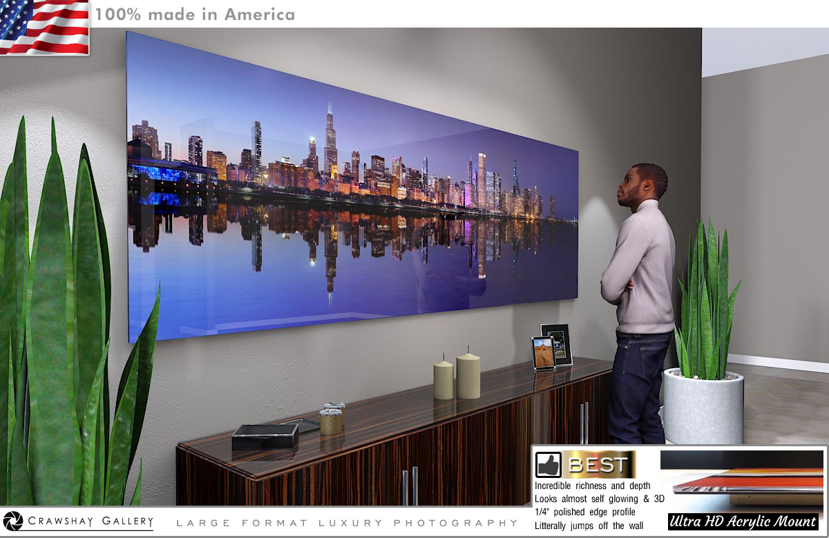 Face Mounted Acrylic Print of Chicago Skyline Panorama Gigapixel