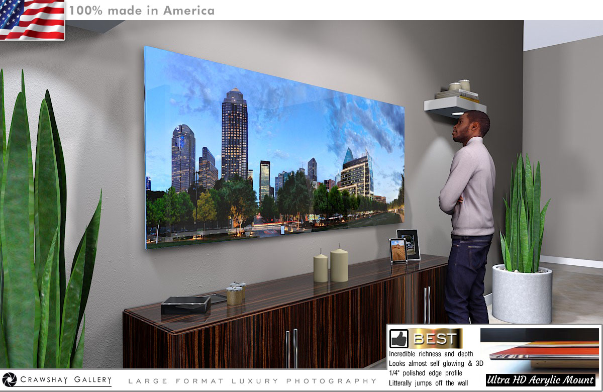 Face Mounted Acrylic Print of Urban Dallas from Klyde Warren Park