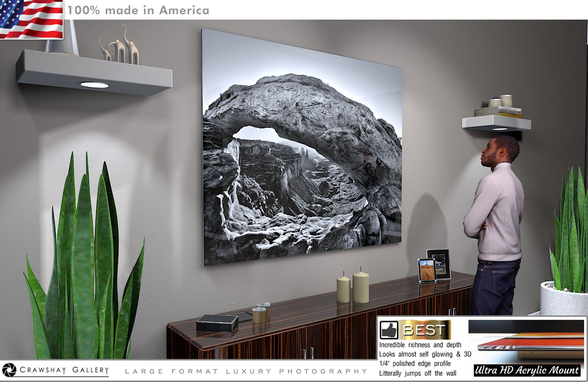 Face Mounted Acrylic Print of Alternative Mesa Arch Angle Black & White