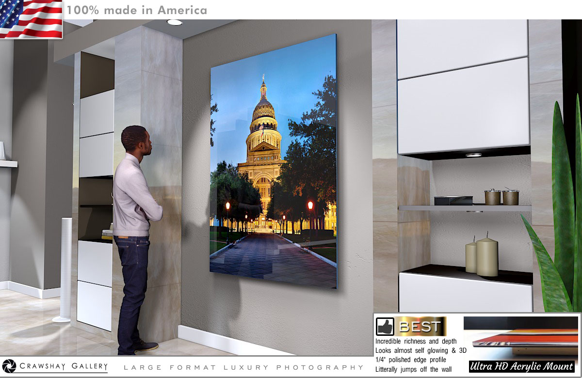 Face Mounted Acrylic Print of Texas State Capitol from the Front