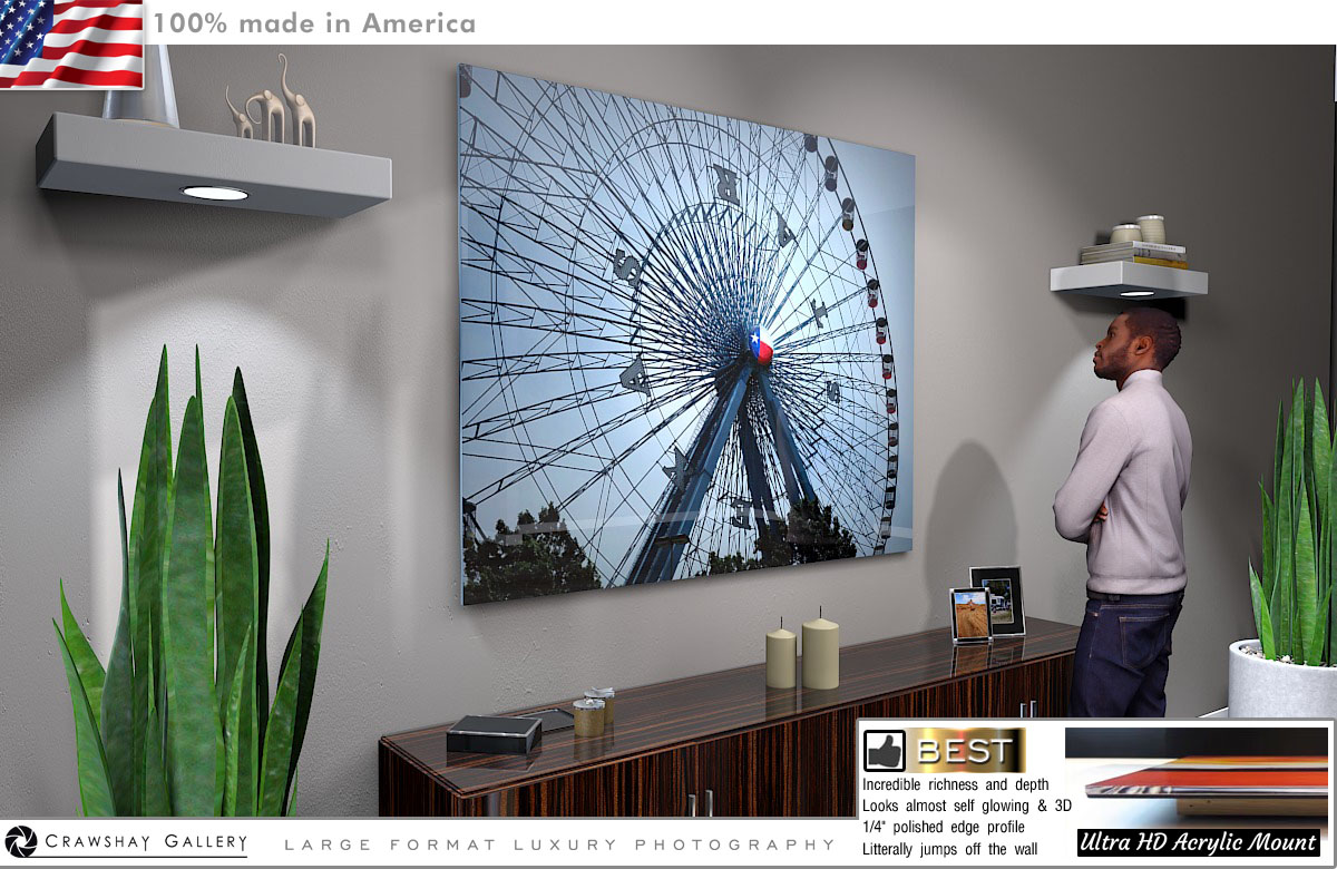 Face Mounted Acrylic Print of Ferris Wheel Dallas Texas