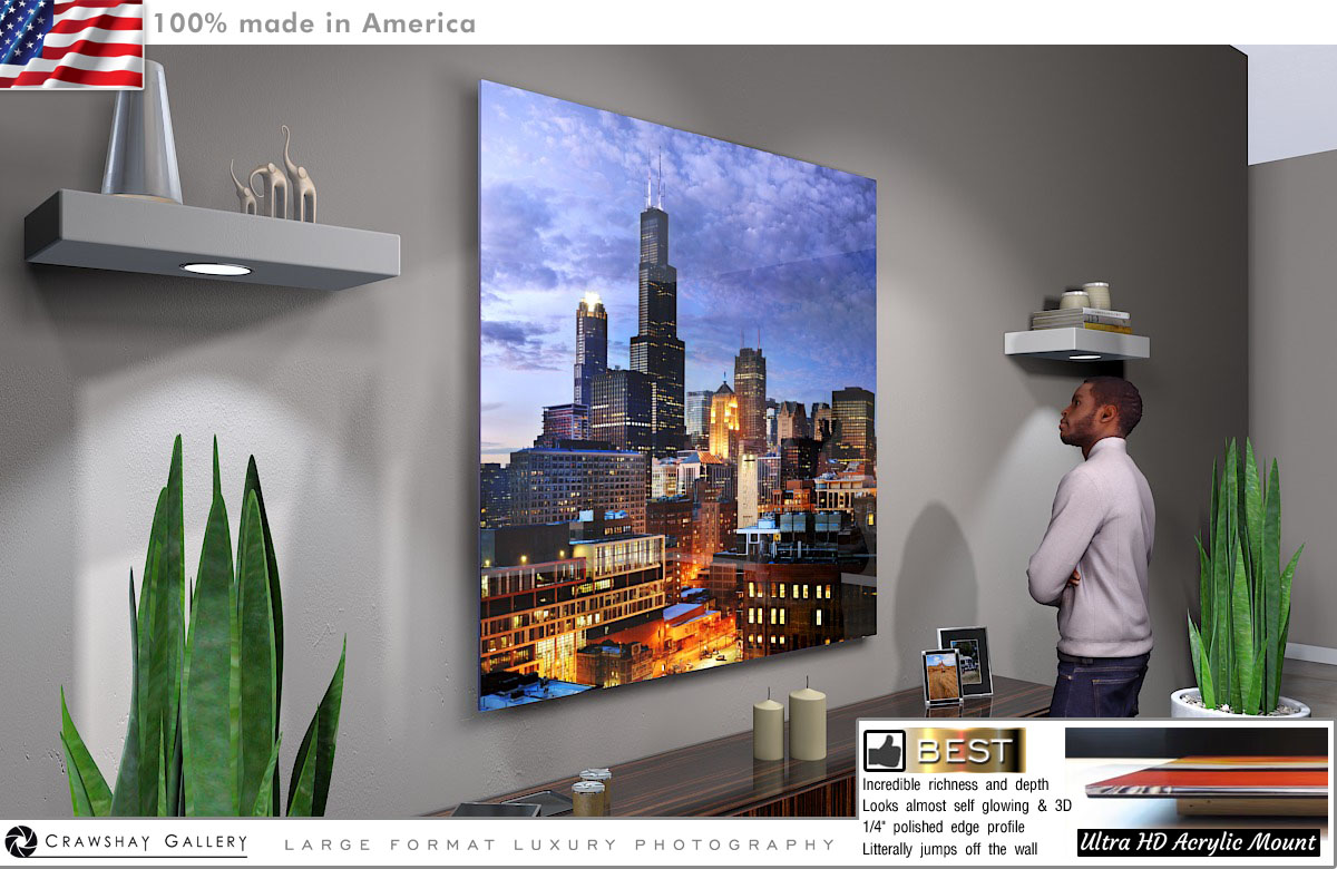Face Mounted Acrylic Print of Chicago Urban Photography