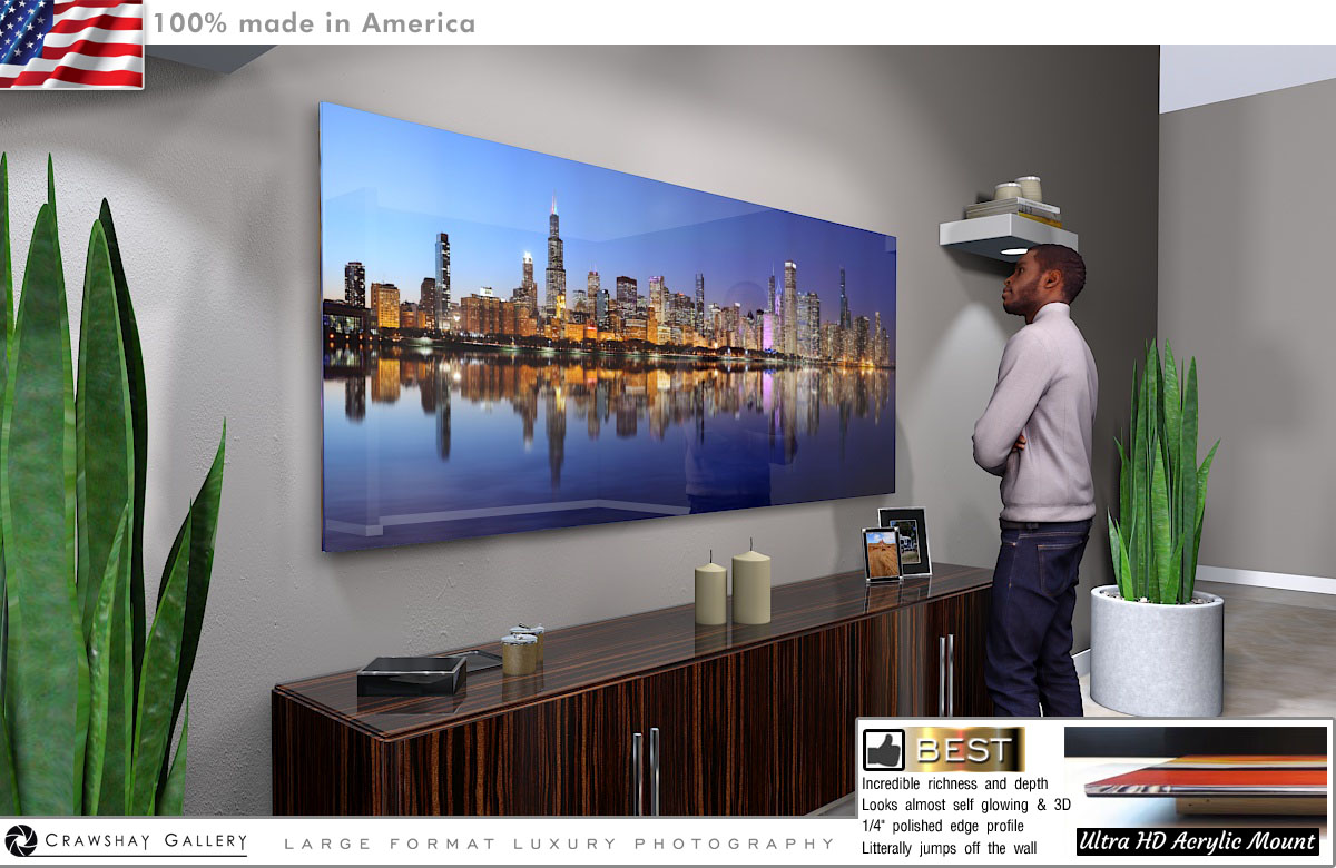 Face Mounted Acrylic Print of Chicago Skyline at Sundown