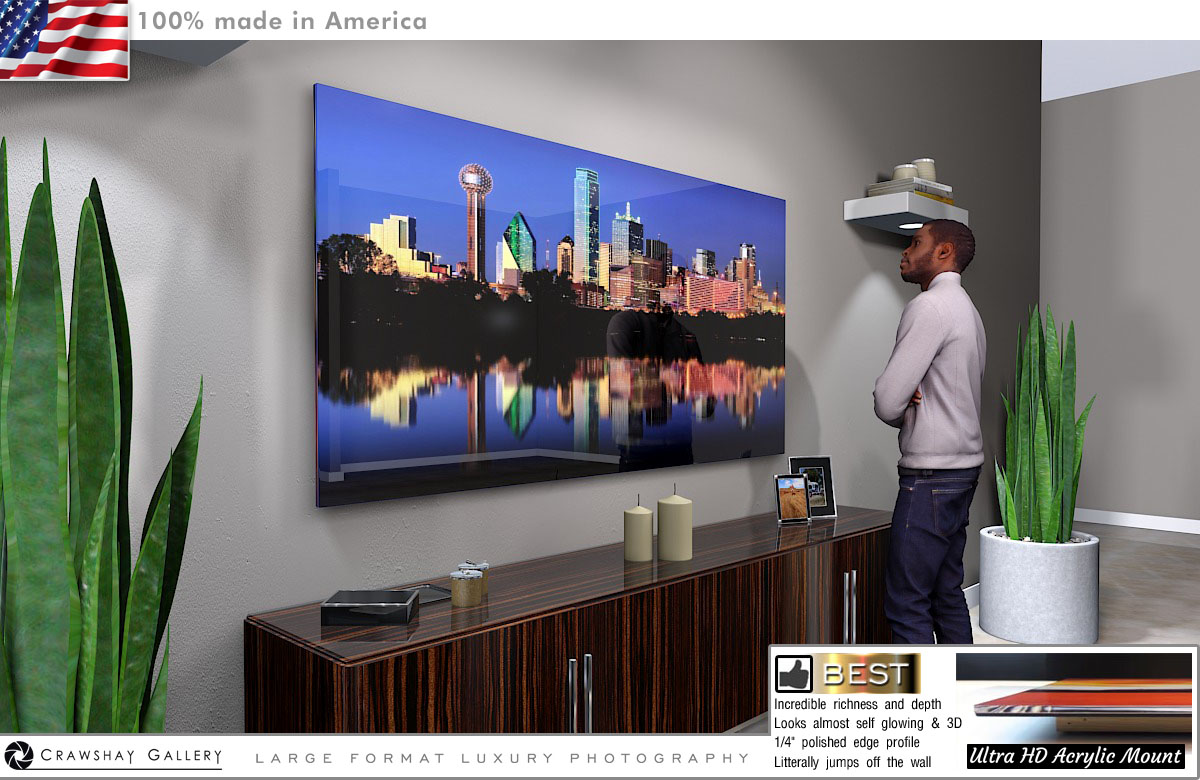 Face Mounted Acrylic Print of Dallas Texas Skyline after the flood