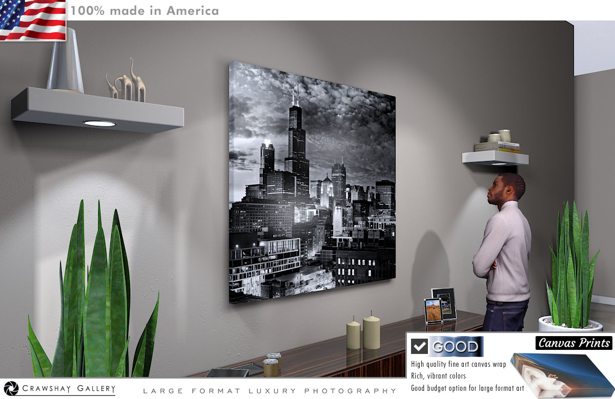 Canvas Print of Chicago Urban Black and White Photography