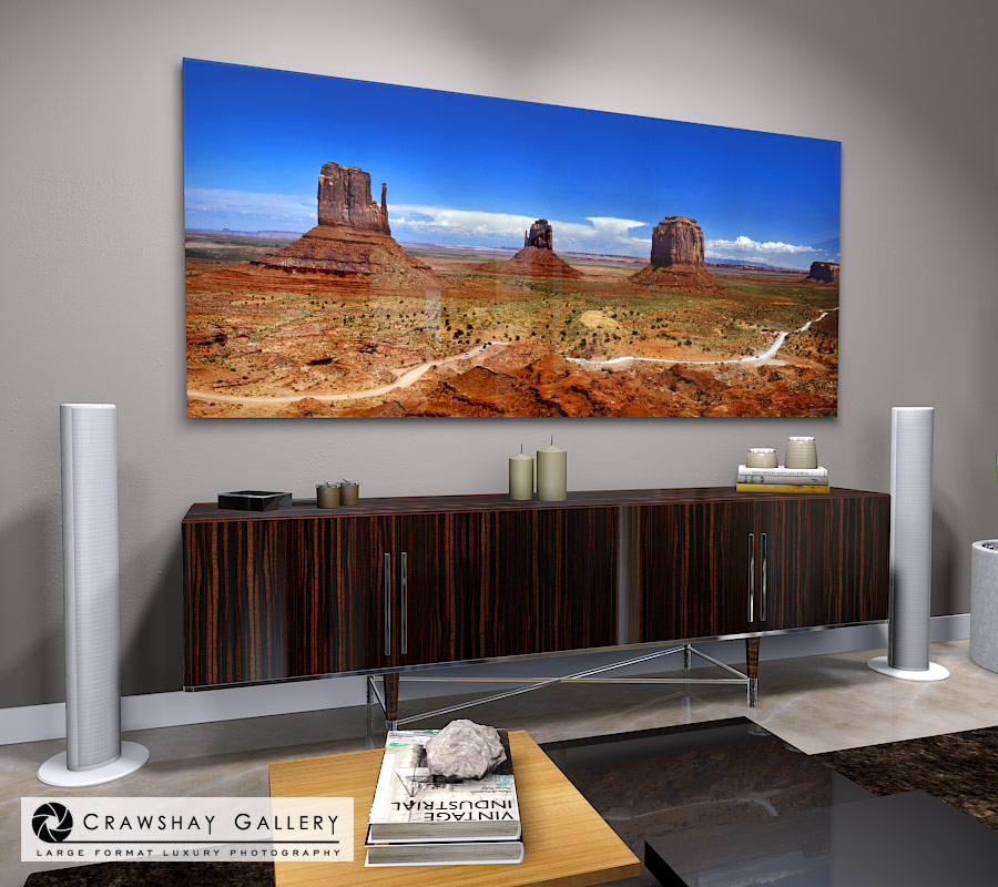 large format photograph of The Mitten Buttes in Monument Valley Utah depicted in room