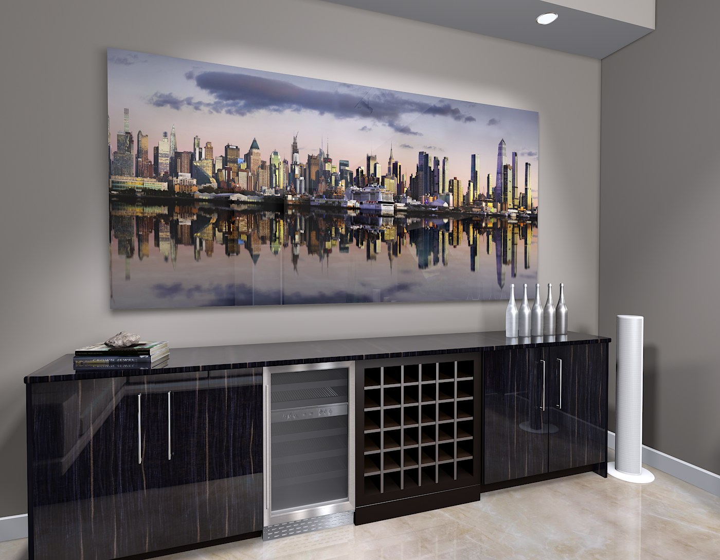 large format photograph of New York Skyline Photograph depicted in room