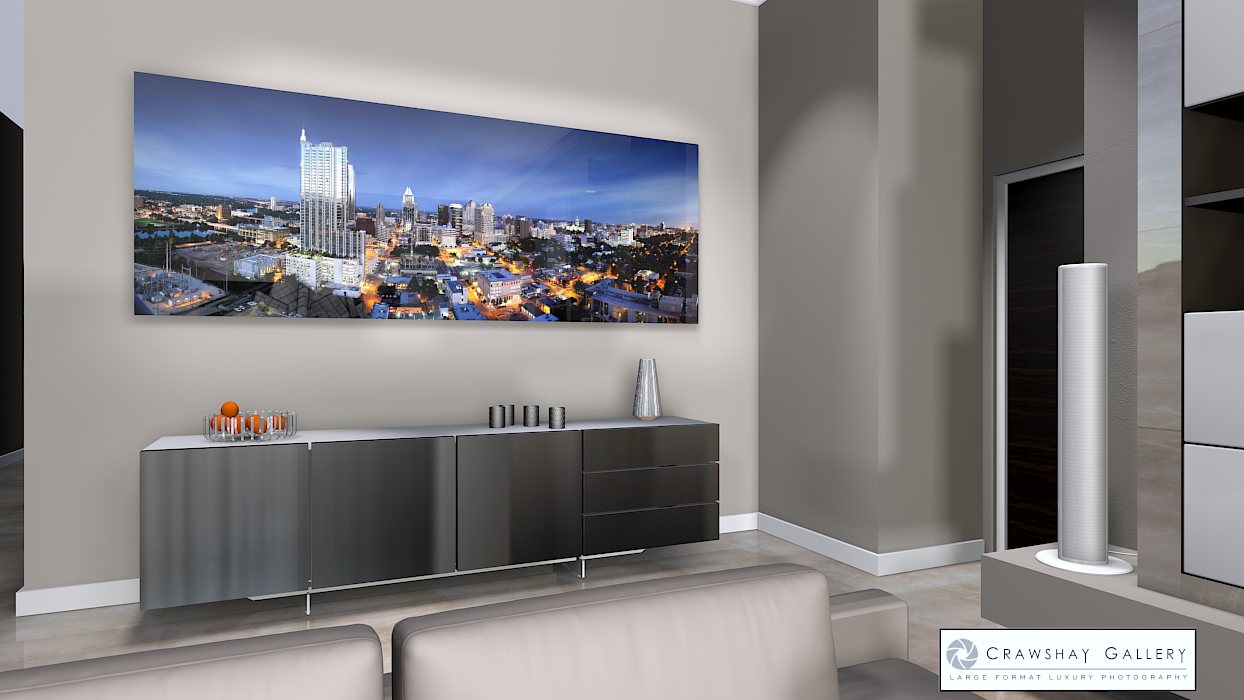 large format photograph of The Whole of Downtown Austin depicted in room