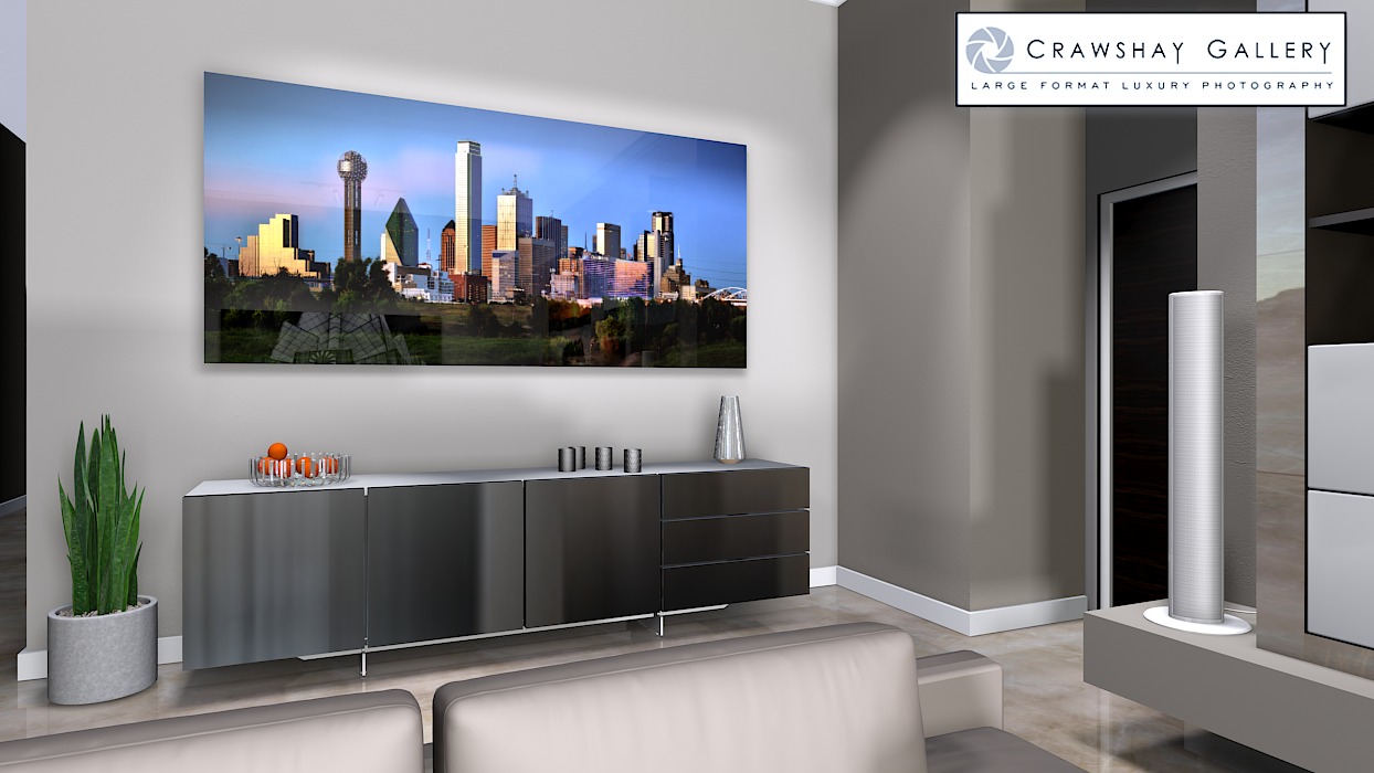 large format photograph of The Dallas Texas Skyline depicted in room