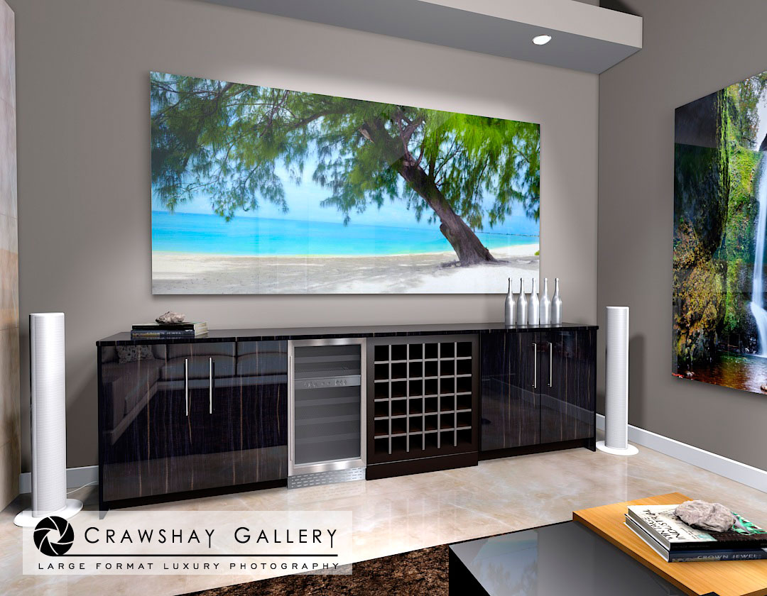 large format photograph of Cayman Islands Calm Beach and tree depicted in room