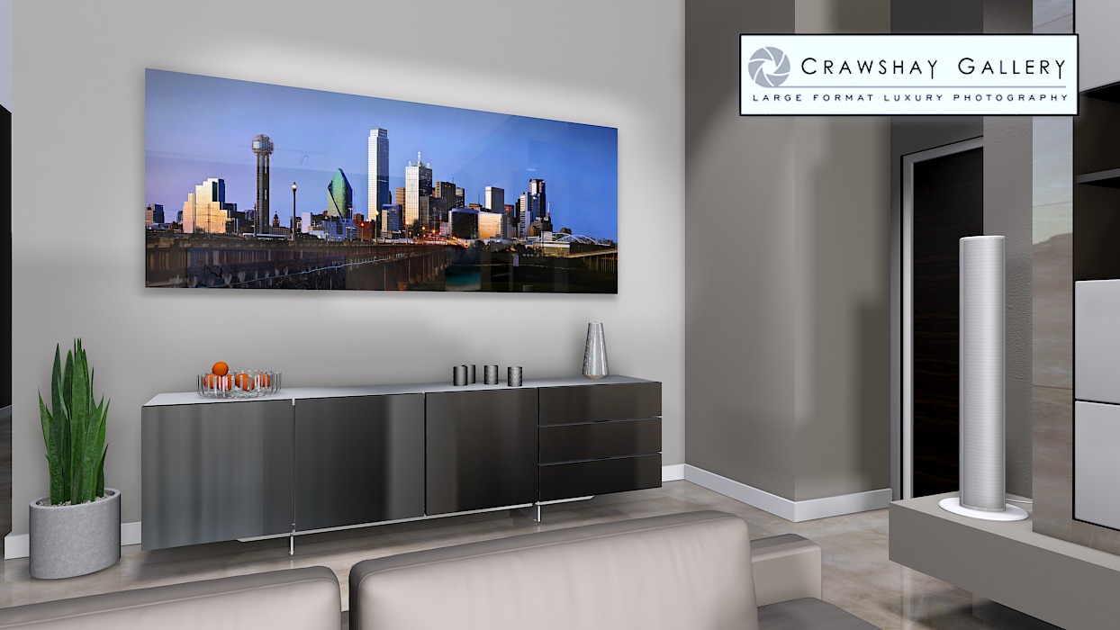 large format photograph of Dallas Texas Skyline depicted in room