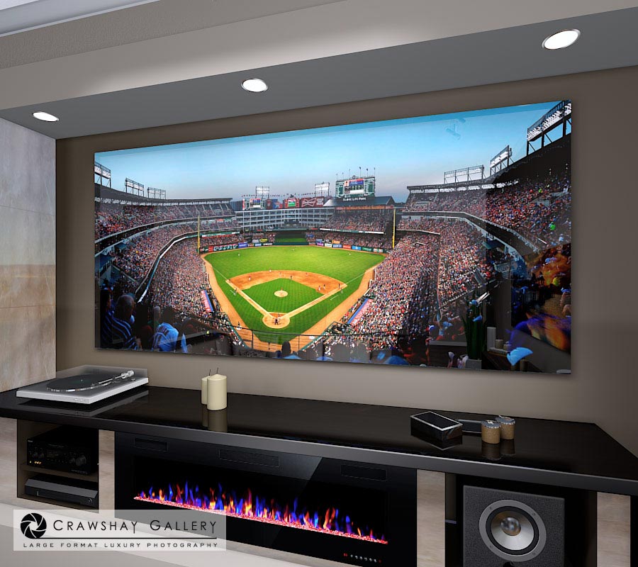 large format photograph of Globe Life Park Stadium depicted in room