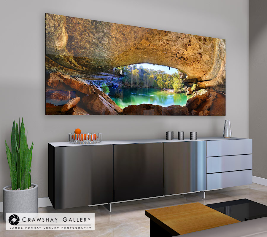 large format photograph of Hamilton Pool in Austin TX depicted in room
