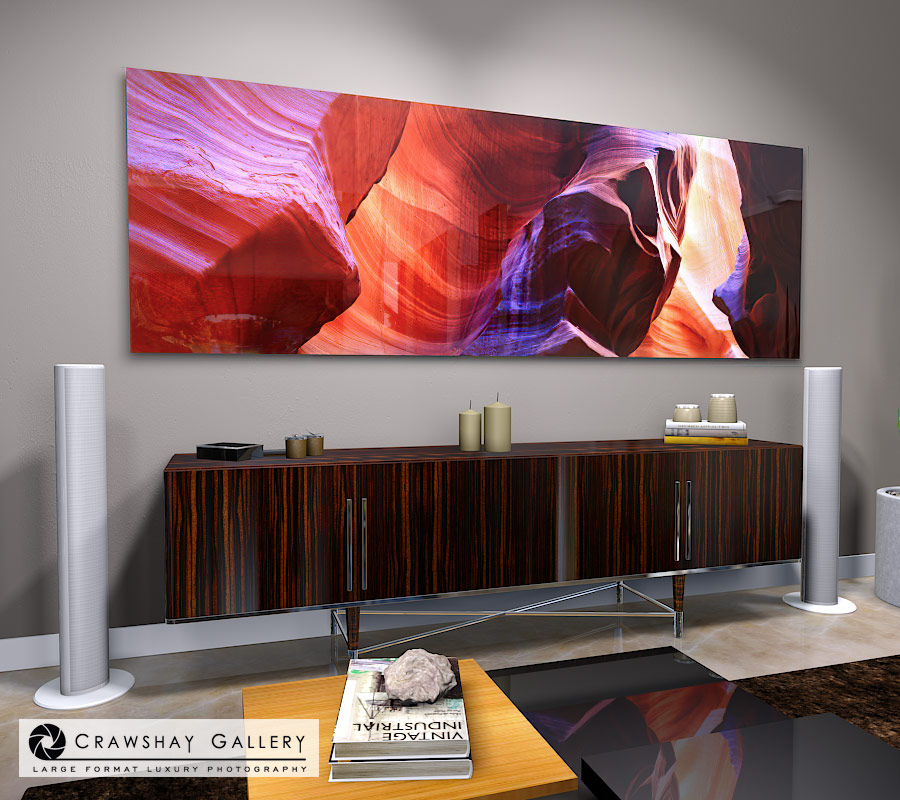 large format photograph of Antelope Canyon depicted in room