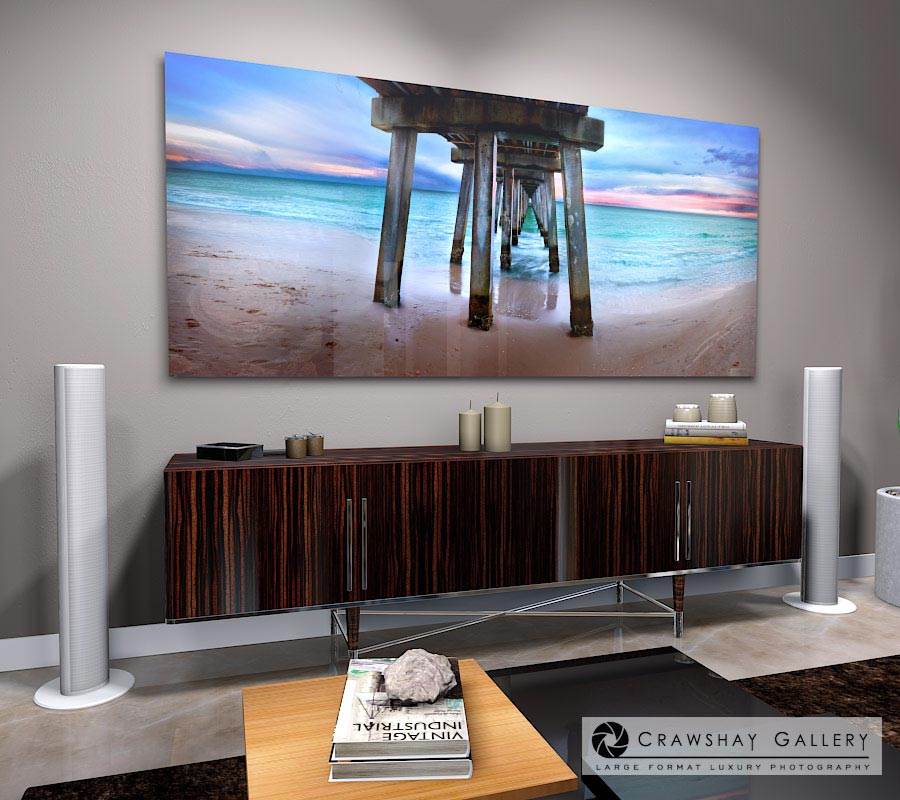 large format photograph of Under Naples Pier at Sundown depicted in room