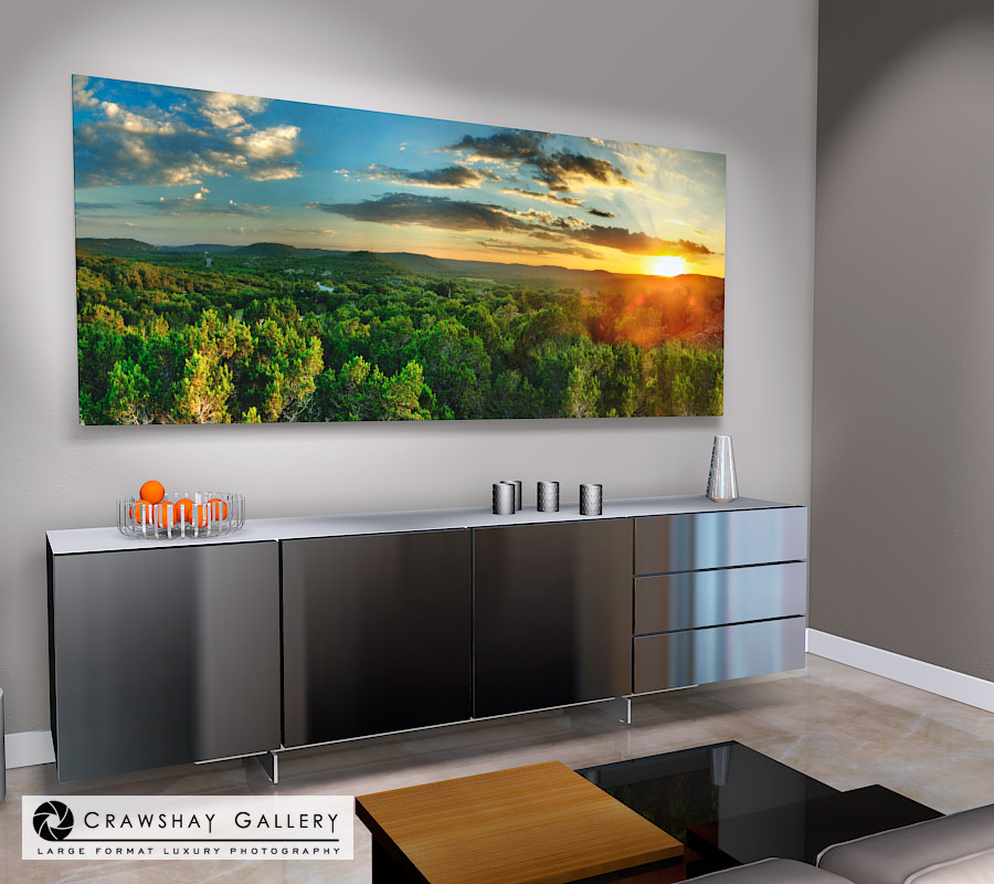 large format photograph of Texas Hill Country Sunset depicted in room