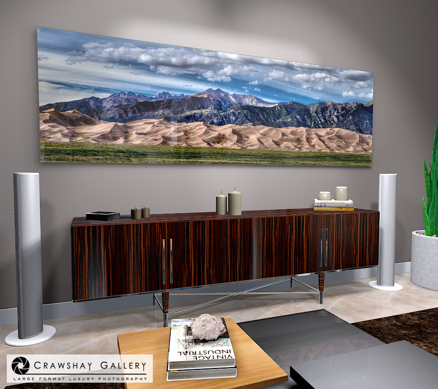 large format photograph of Sandunes and Mountains Colorado depicted in room