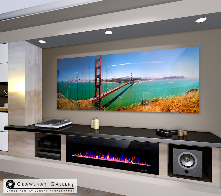 large format photograph of The Golden Gate Bridge depicted in room