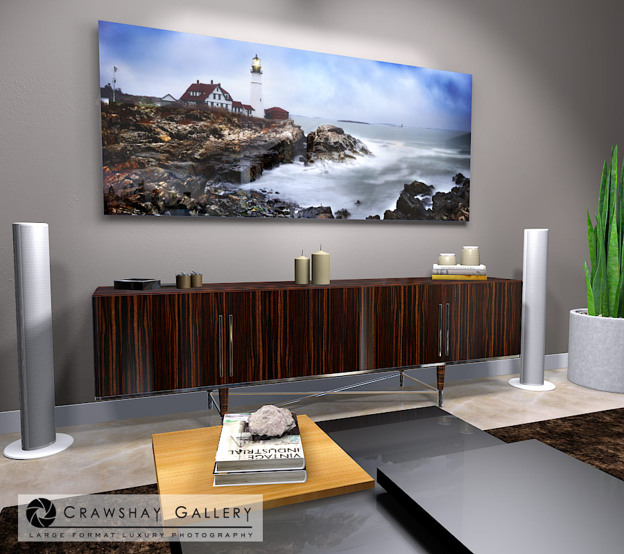 large format photograph of Portland Head Lighthouse, Maine depicted in room