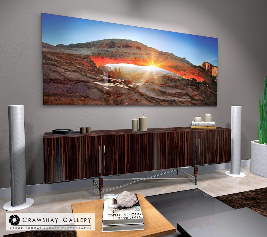 large format photograph of Classic Mesa Arch Sunrise depicted in room