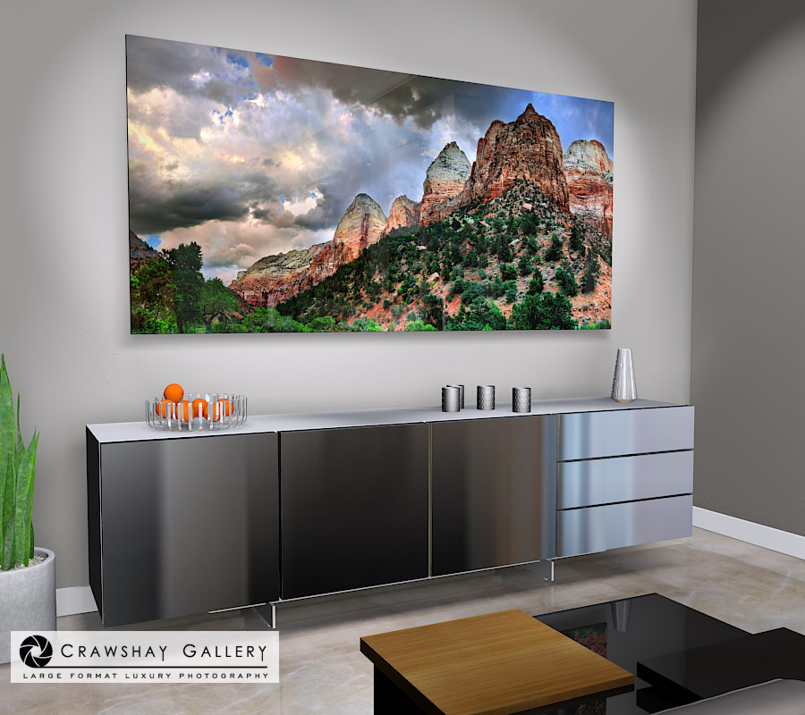 large format photograph of Ancient Rocks Zion Canyon depicted in room