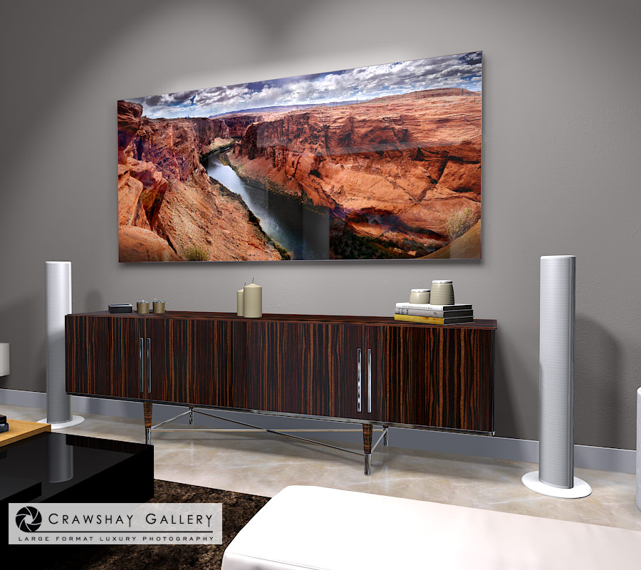 large format photograph of Glen Canyon Dam depicted in room