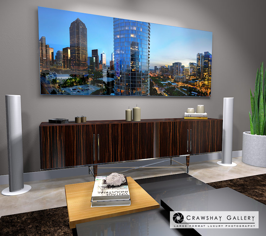 large format photograph of Dallas Uptown Skyline depicted in room