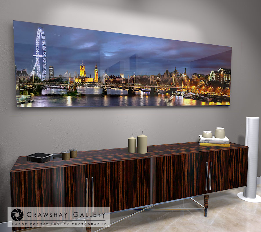 large format photograph of London Skyline from Waterloo Bridge depicted in room