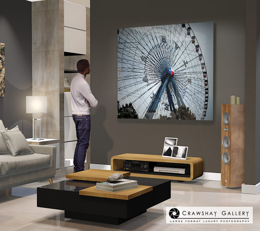 large format photograph of Ferris Wheel Dallas Texas depicted in room