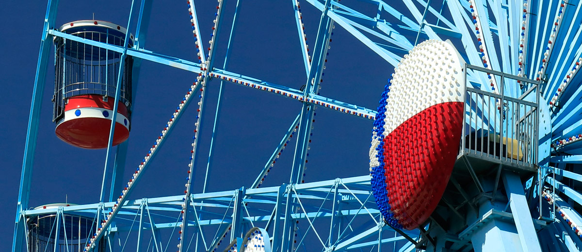 Close up of large format photograph of Dallas Ferris Wheel Fair Park