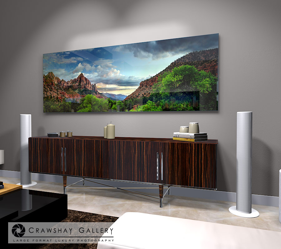 large format photograph of Classic Zion Canyon Sundown depicted in room