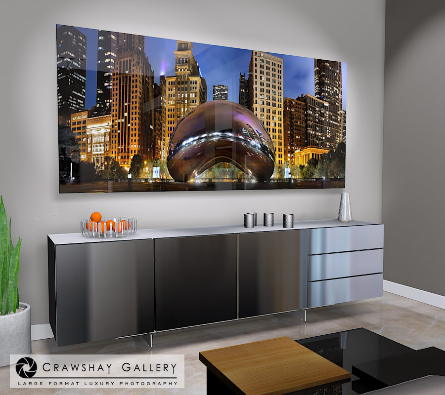 large format photograph of Millenium Park Bean Chicago depicted in room