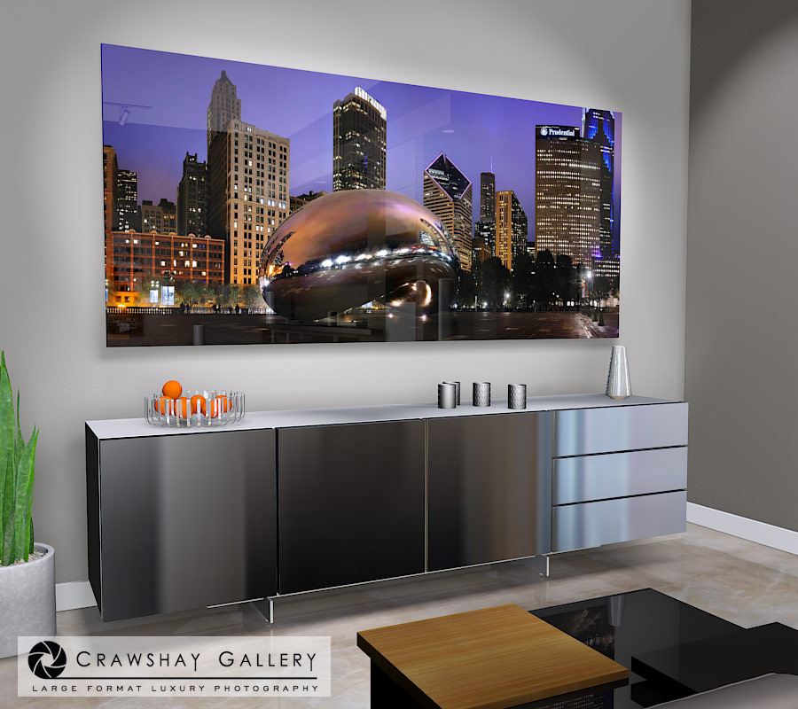 large format photograph of Millenium Park Bean Chicago depicted in room