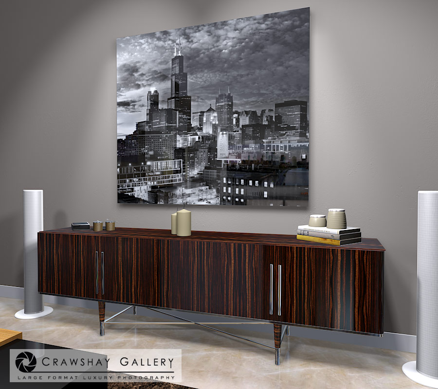 large format photograph of Chicago Urban Black and White Photography depicted in room