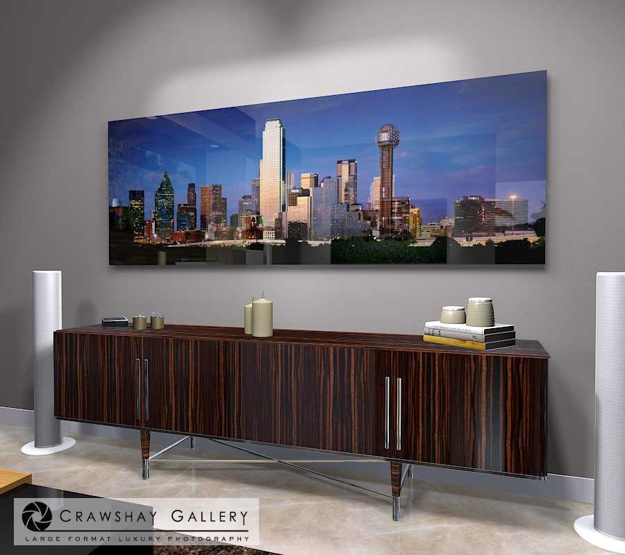 large format photograph of Dallas Texas Skyline Over the Trinity depicted in room