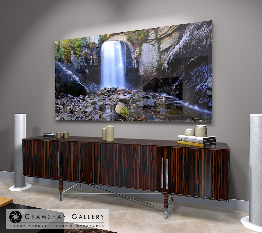 large format photograph of Frozen Waterfall Photograph depicted in room