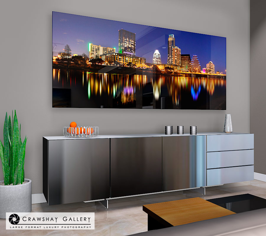 large format photograph of Austin Texas Skyline depicted in room