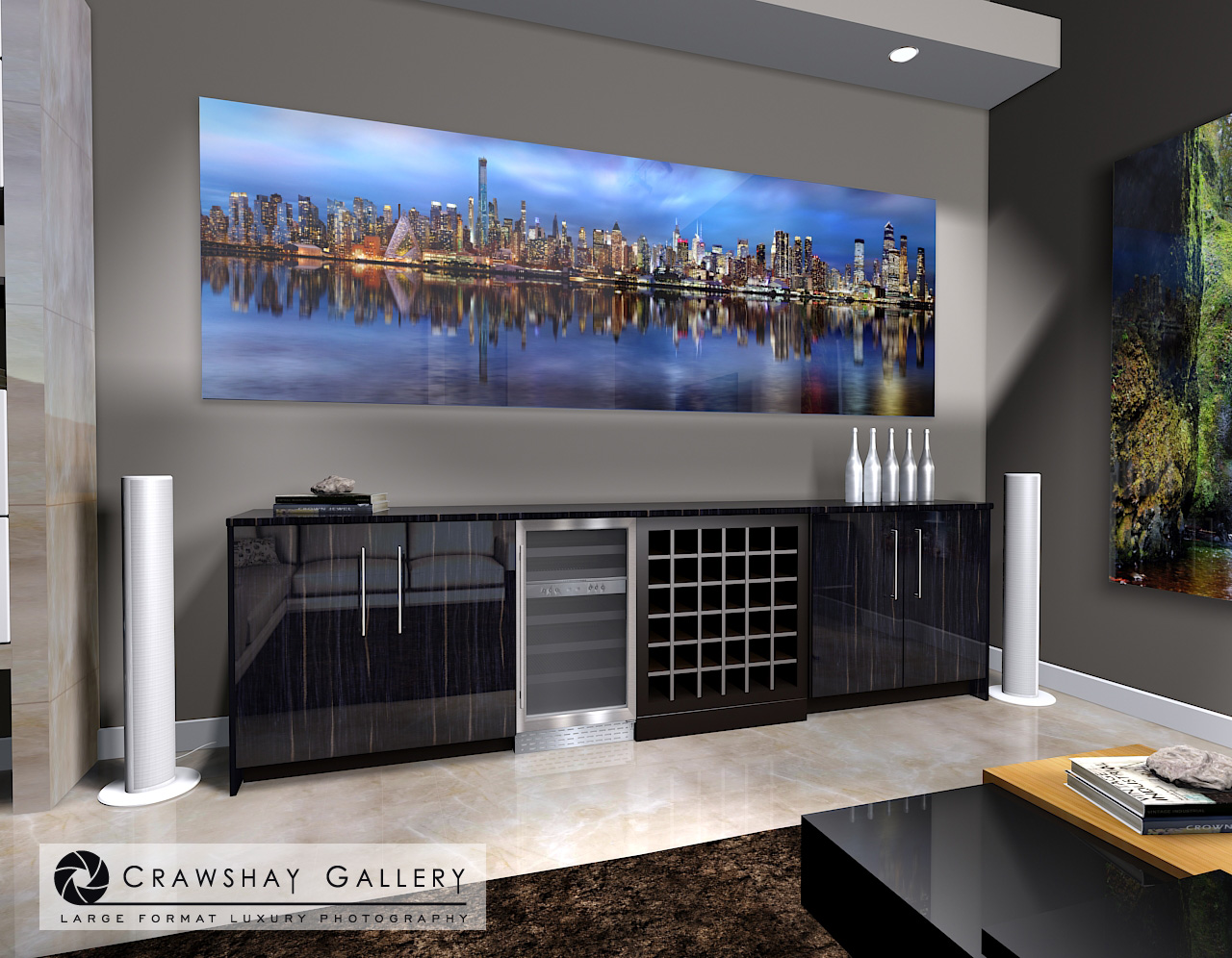 large format photograph of Manhattan Sundown Skyline depicted in room