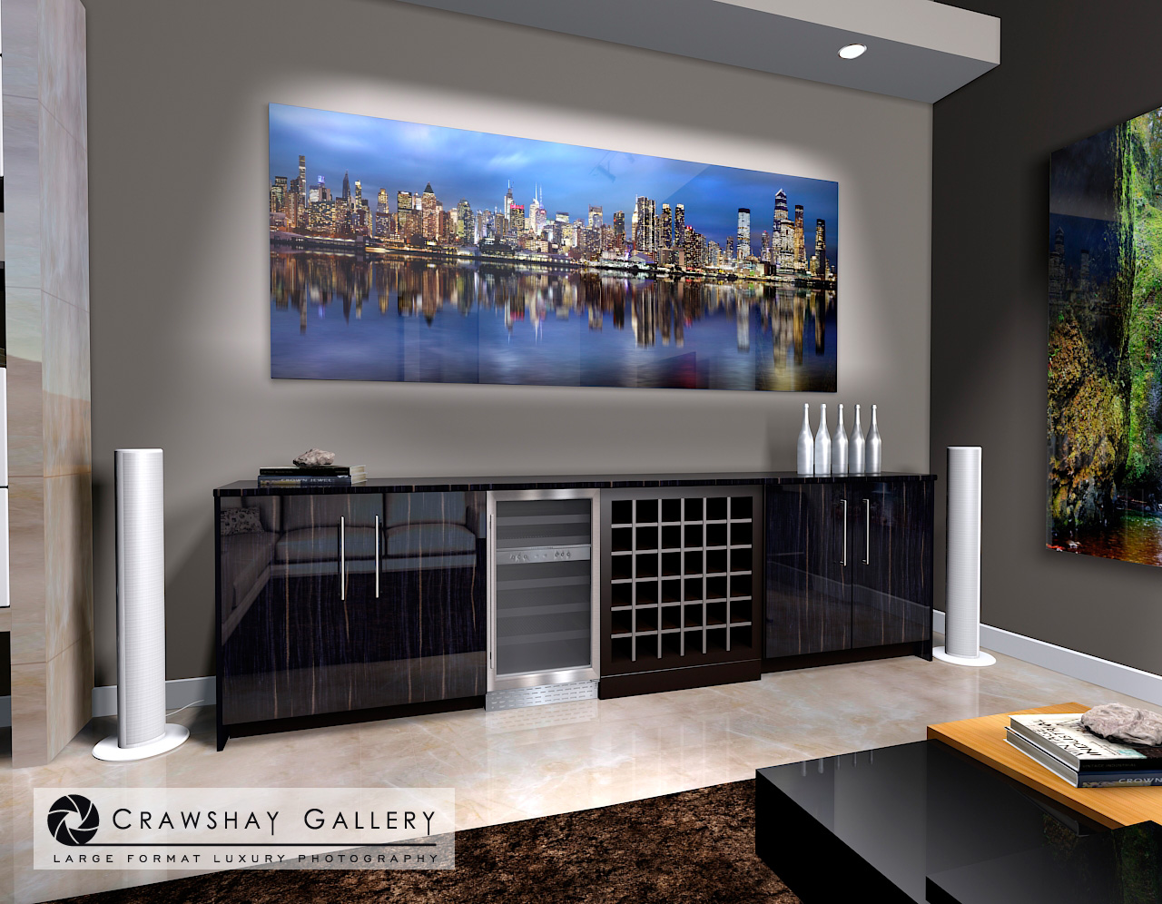 large format photograph of Manhattan Reflection Skyline depicted in room