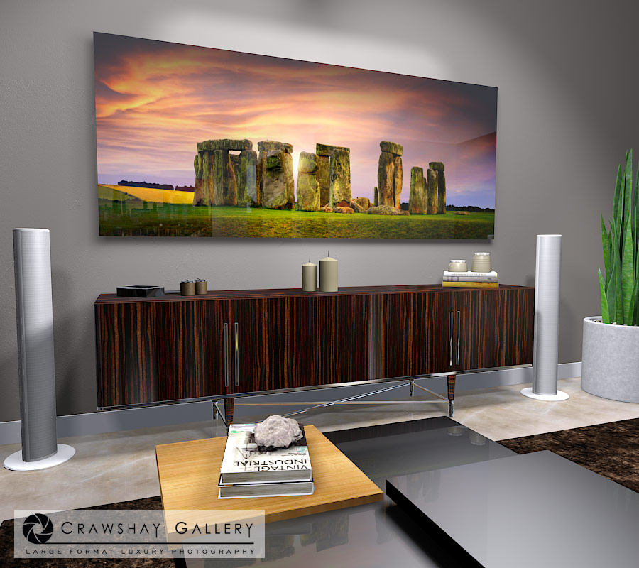 large format photograph of Stone Henge Sunset depicted in room
