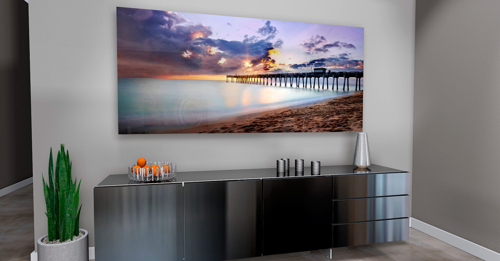 large format photograph of Venice  Beach Pier Photograph depicted in room