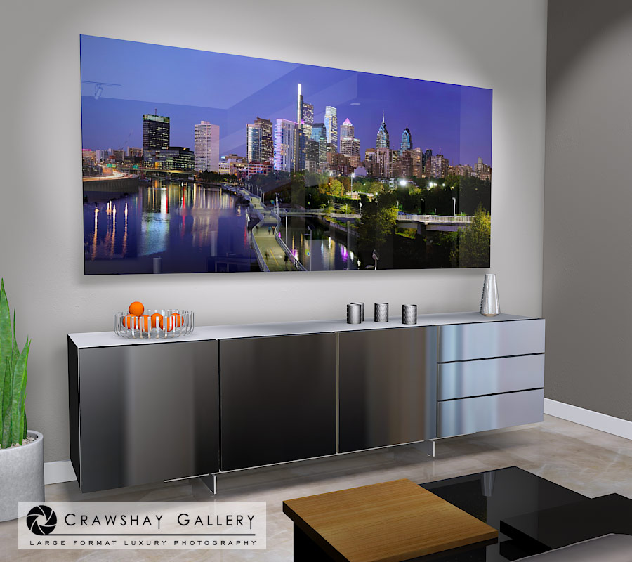 large format photograph of Philadelphia Dusk Skyline Panorama depicted in room