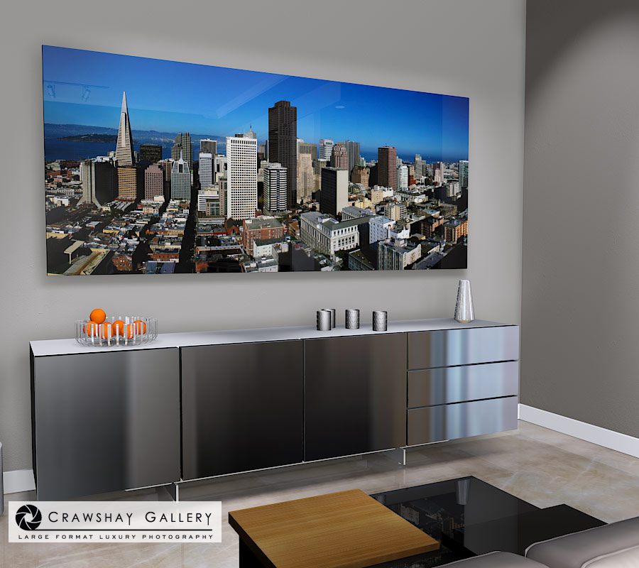 large format photograph of San Francisco Skyline depicted in room