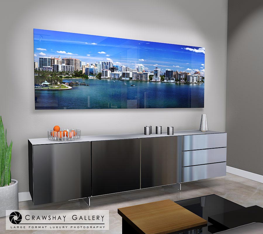 large format photograph of Sarasota Skyline depicted in room