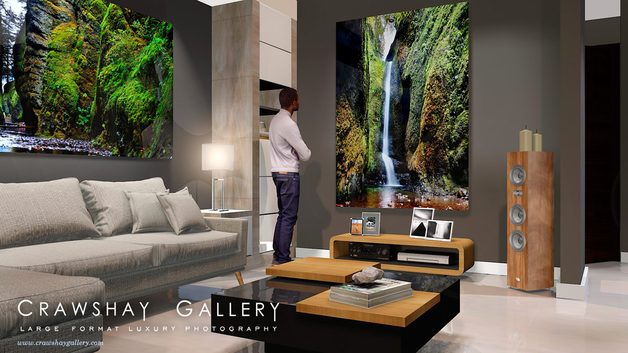 large format photograph of Secret Waterfall Oneota Gorge depicted in room