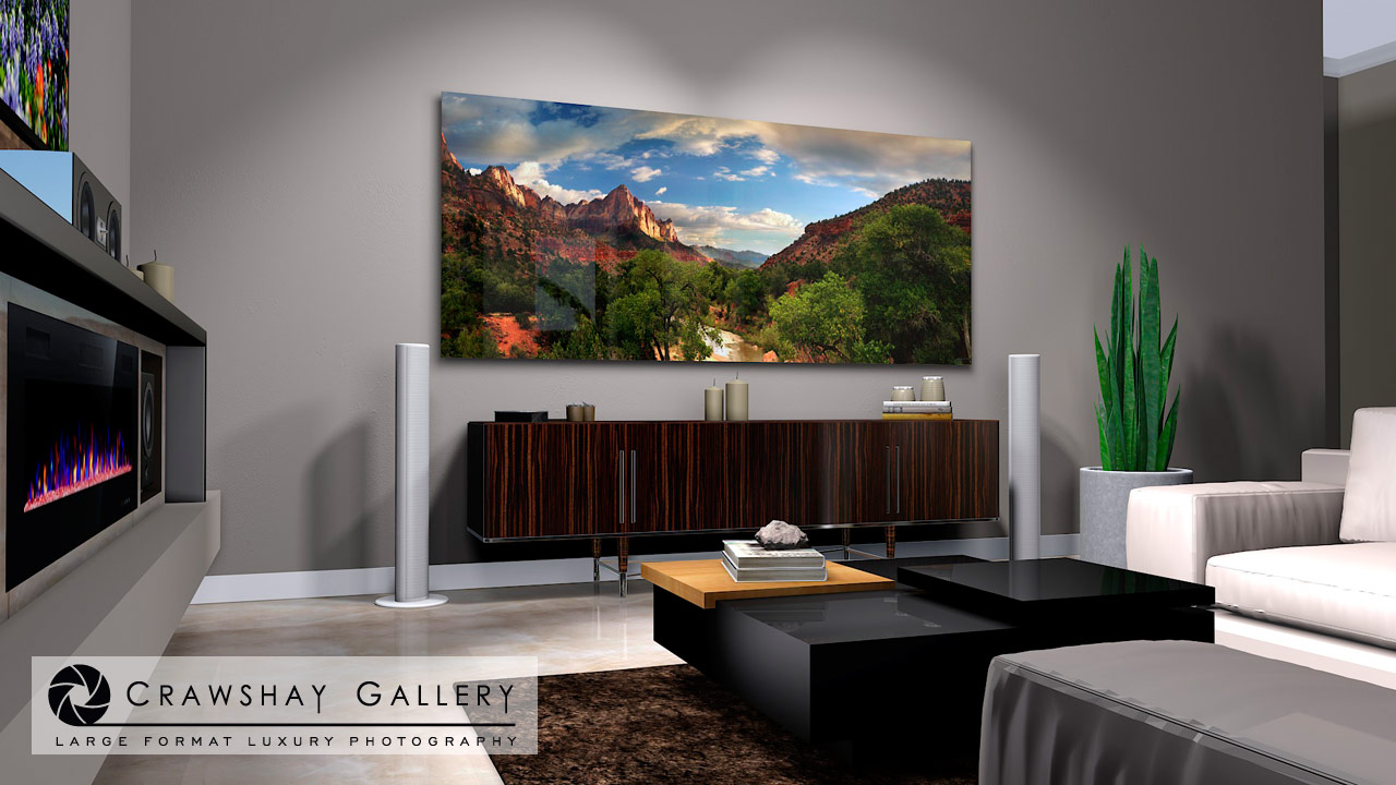 large format photograph of Zion Canyon Sunset depicted in room