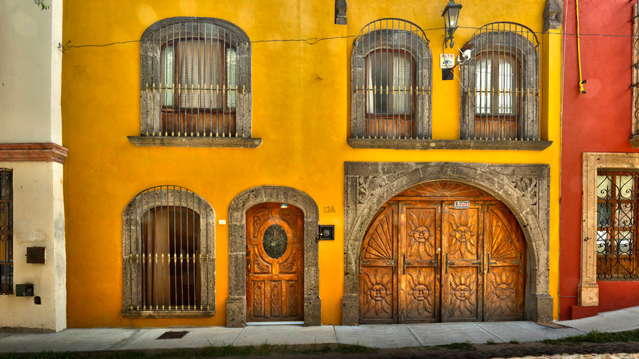 Large format fine art photograph of Classic Mexican Doors and House